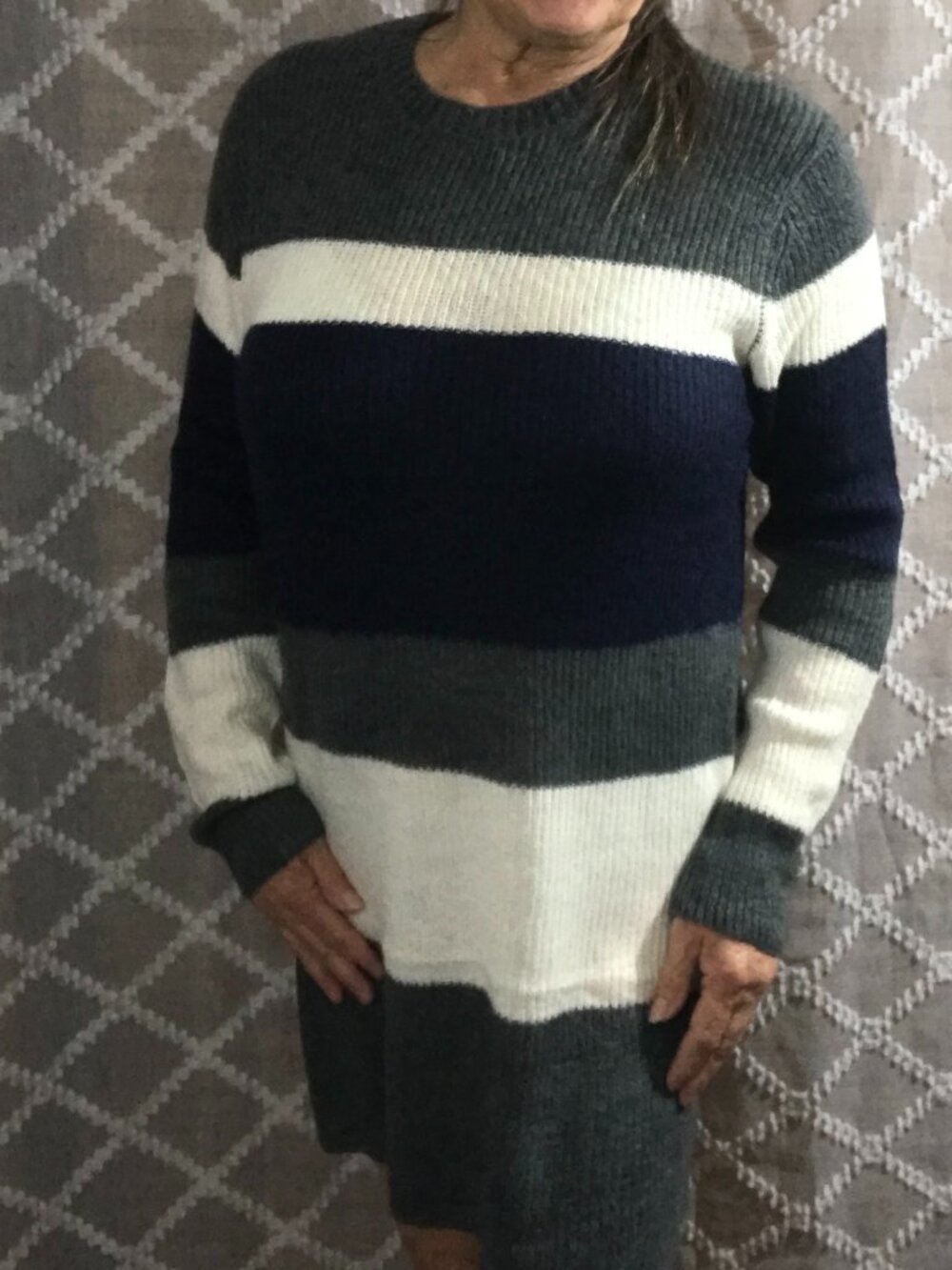 Reborn J Plus Size Navy Stripe Sweater Dress-omg304